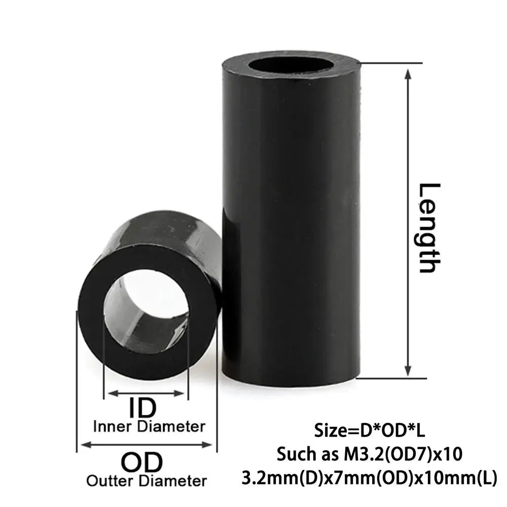 10Pcs/Pack New Non-Threaded ABS Spacer PCB Board Support M3-M10 Hollow Standoff Round Black Nylon Washer Peaceful Pleasures Health and Wellness