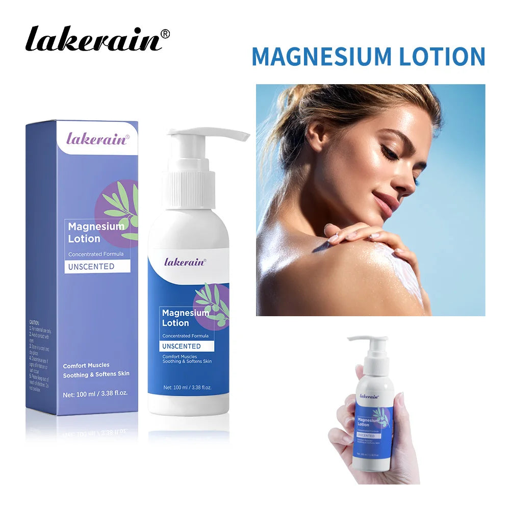 Lakerain Magnesium Body Lotion Concentrated Formula Soothing Softens Skin Comfort Muscles Nourishing and Hydrating Body Cream Peaceful Pleasures Health and Wellness Magnesium Lotion