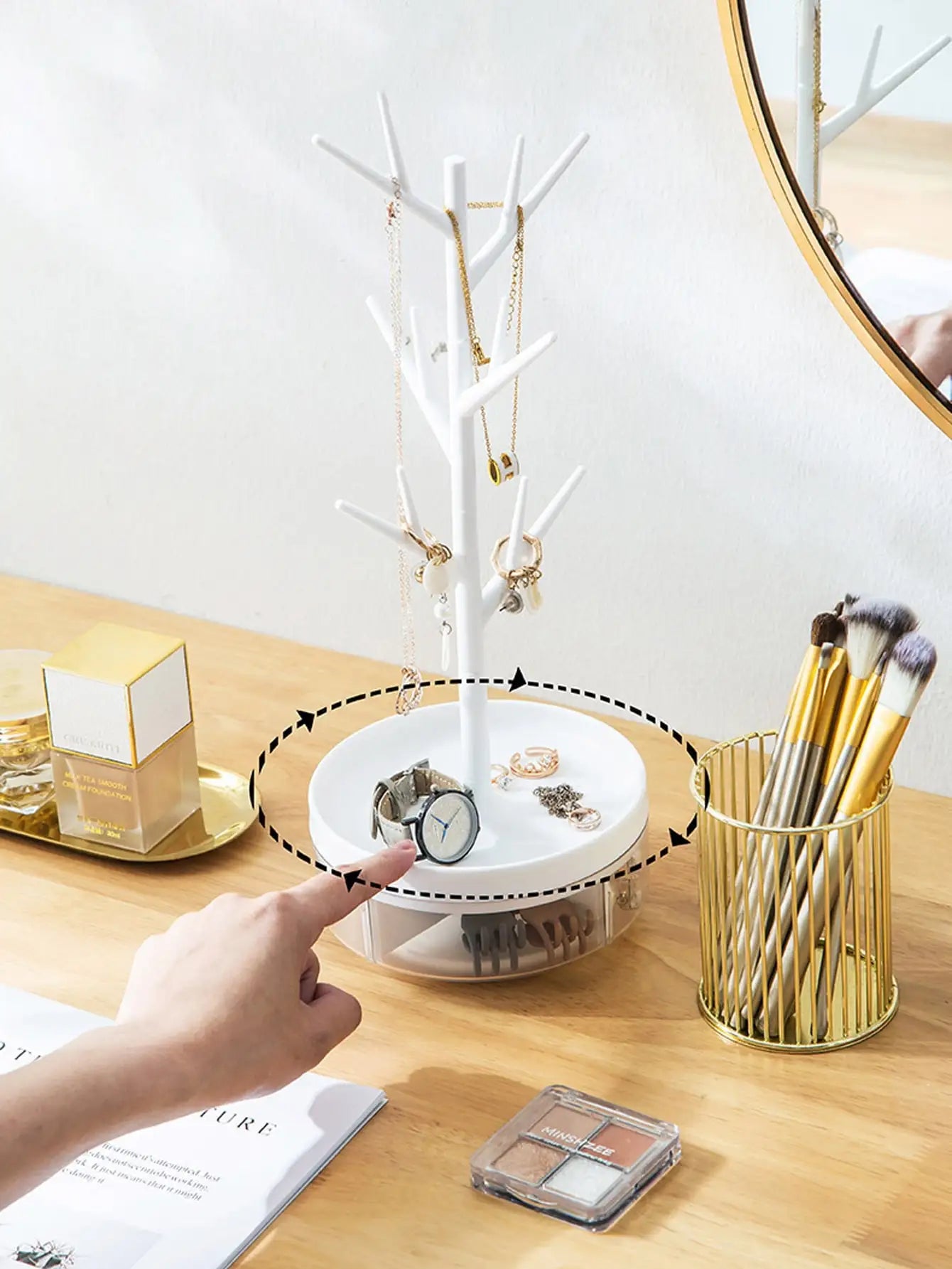 1Pcs Rotate Jewelry Display Stand Tray Storage Racks Earrings Necklaces Rings Jewelry Boxes Accessories Desktop Organizer Holder Peaceful Pleasures Health and Wellness