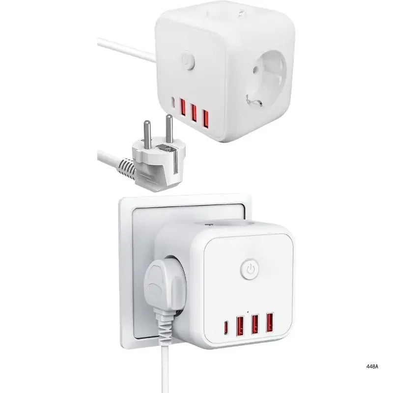 EU Wall Socket Extender with 3 AC Outlets 3 USB Ports And 1 Type C 7-in-1 EU Plug Charger On/Off Switch for Home Peaceful Pleasures Health and Wellness