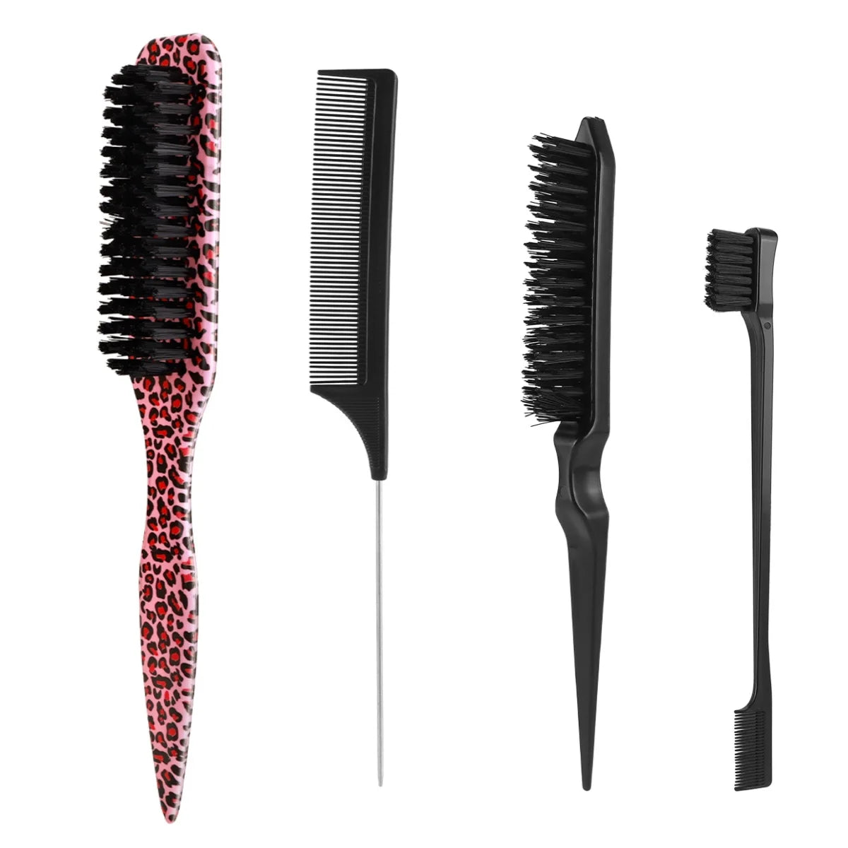 Nylon Bristle Edge Hair Brush Set,Slick Back Smoothing Brush For Baby Hair Flyaway Ponytail Bun Teasing Backcombing Styling Tool Peaceful Pleasures Health and Wellness A black