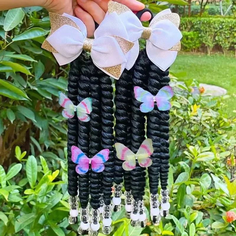2pack Hair 8inch Kids Braided Ponytail with Beads and Bow Customized Kids Braided Ponytail with Beds Beads and Butterfly Peaceful Pleasures Health and Wellness