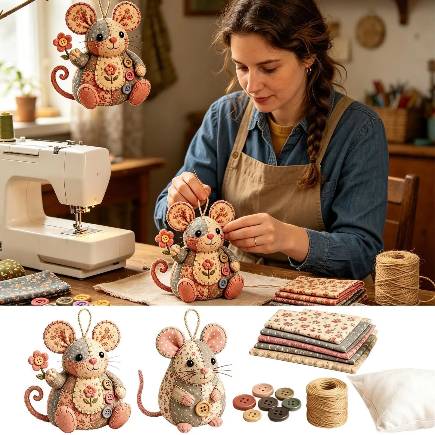 Patchwork Mouse DIY Sewing Kit | Floral Fabric Craft Set