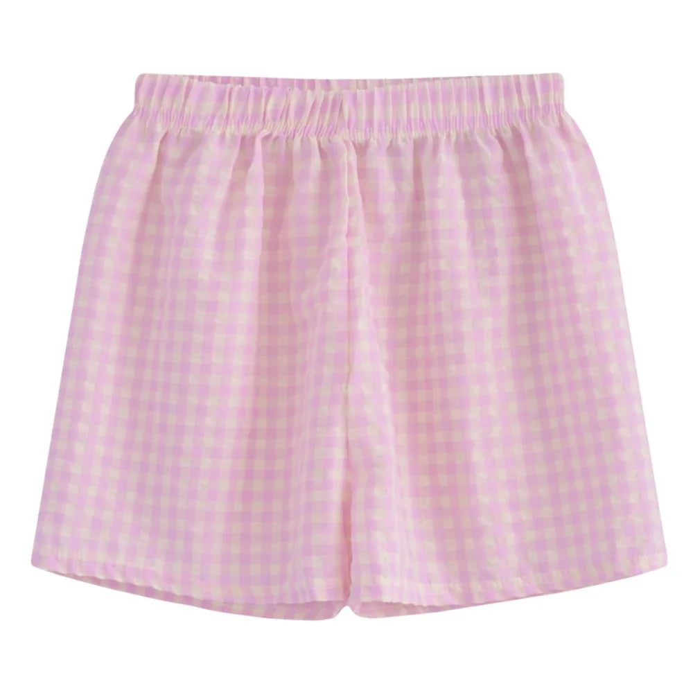 Women's Plaid Cotton Pajama Shorts – High Waist Wide Leg Pajama Shorts Peaceful Pleasures Health and Wellness Pink