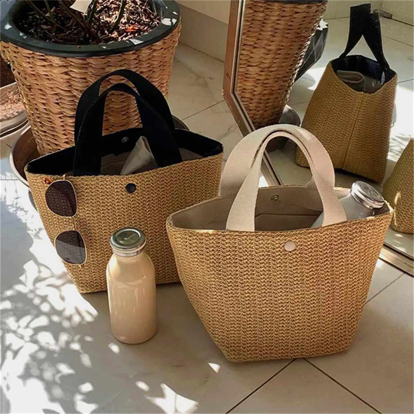 Elegant Straw Woven Handbag for Women Summer Beach Tote Retro Shoulder Bag Holiday Casual Top Handle Fashion Purse Peaceful Pleasures Health and Wellness