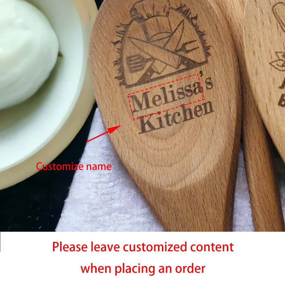 Custom Engraved Wooden Spoon | Personalized Kitchen Gift Engraved Kitchen Utensil Peaceful Pleasures Health and Wellness ECustom Spoon 1Pcs 30x5cm