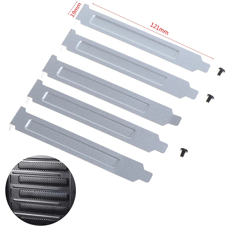 5-Pack PCI Slot Covers – Silver Metal PC Case Blanking Plates
