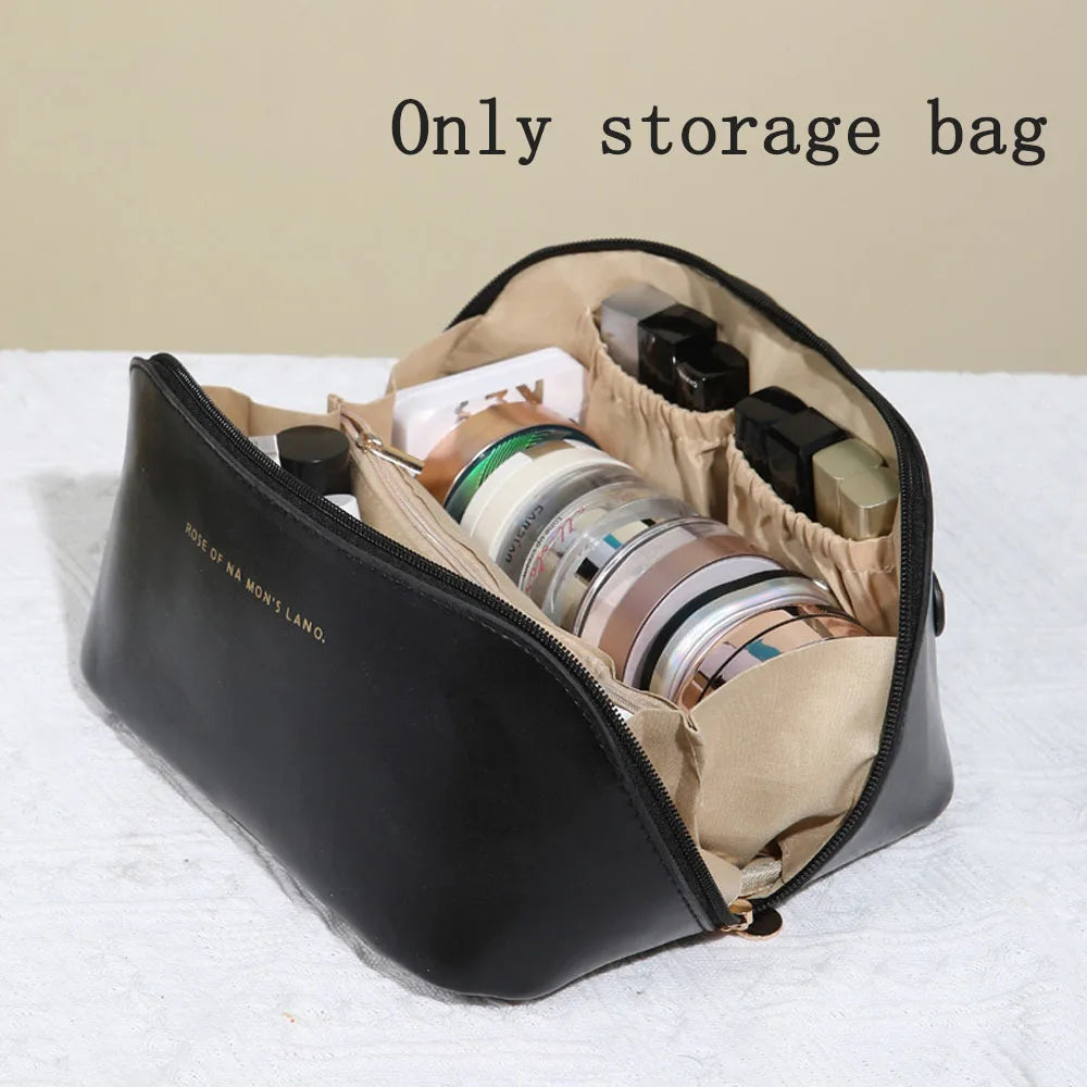 Large Waterproof Travel Cosmetic Bag with Partition & Handle