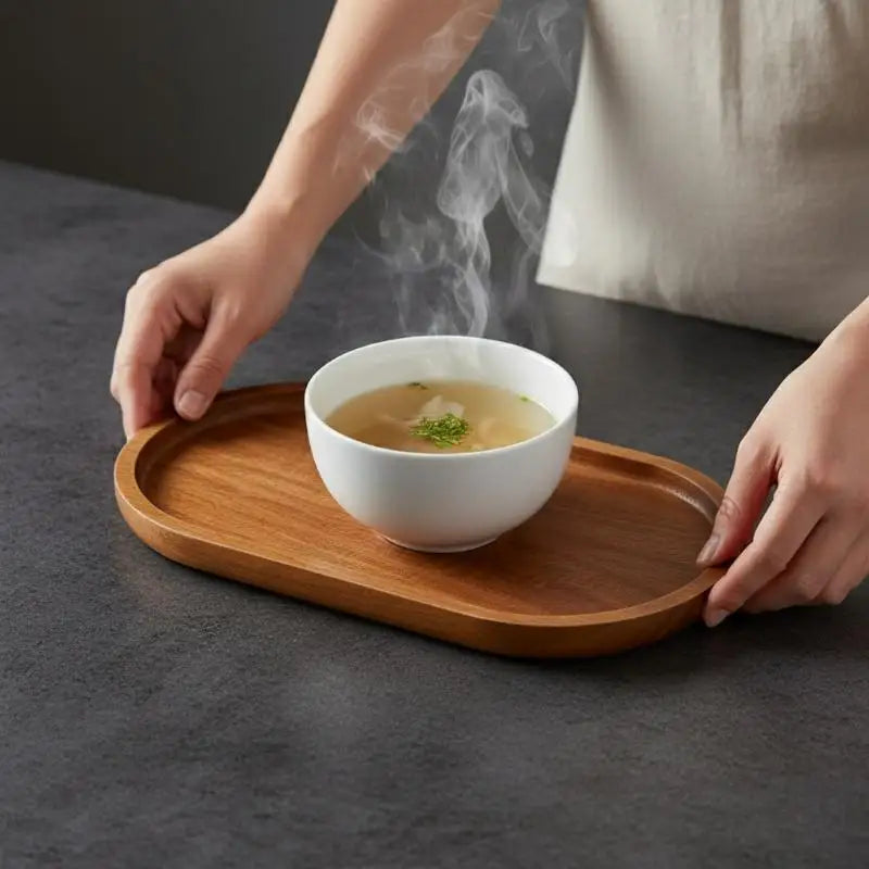 Japanese Round Solid Wood Serving Tray – Snack & Fruit Platter