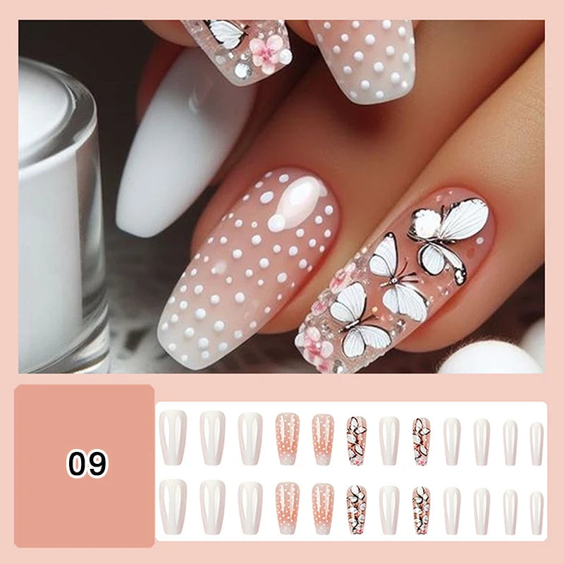 24/30Pcs Medium Fake Nail Set With Jelly Glue Gradient French Press On False Nail Elegantstyle Nails Full Cover Wearing False Peaceful Pleasures Health and Wellness 9