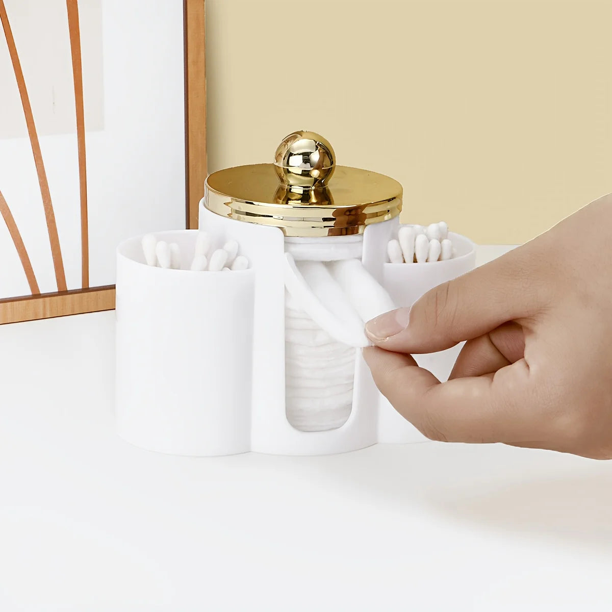 Cotton Pad and Swab Holder Plastic Cotton Swabs Dispenser with Lid, Bathroom Accessories Storage Organizer for Cotton Swabs Peaceful Pleasures Health and Wellness