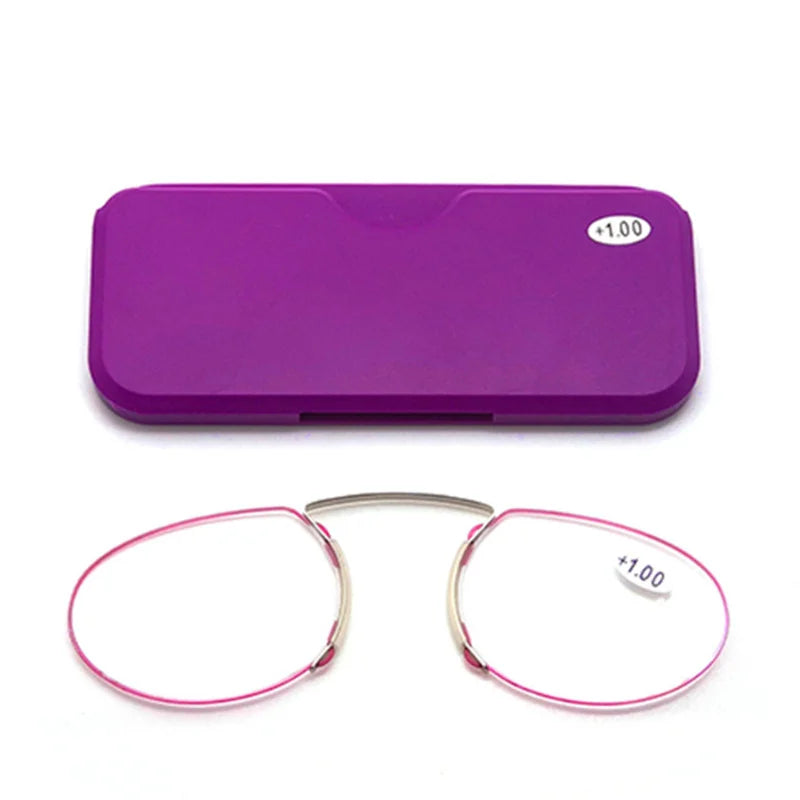 Nose Clip Ultra Light Elderly Glasses Card Style Magnifying Reading Glasses for Men Women Portable Tr Frameless Reader Glasses Peaceful Pleasures Health and Wellness PURPLE 100