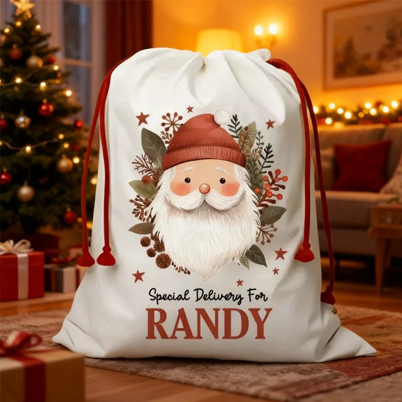 Personalized Santa Sack | Custom Christmas Drawstring Gift Bag Christmas Gift Bag Peaceful Pleasures Health and Wellness