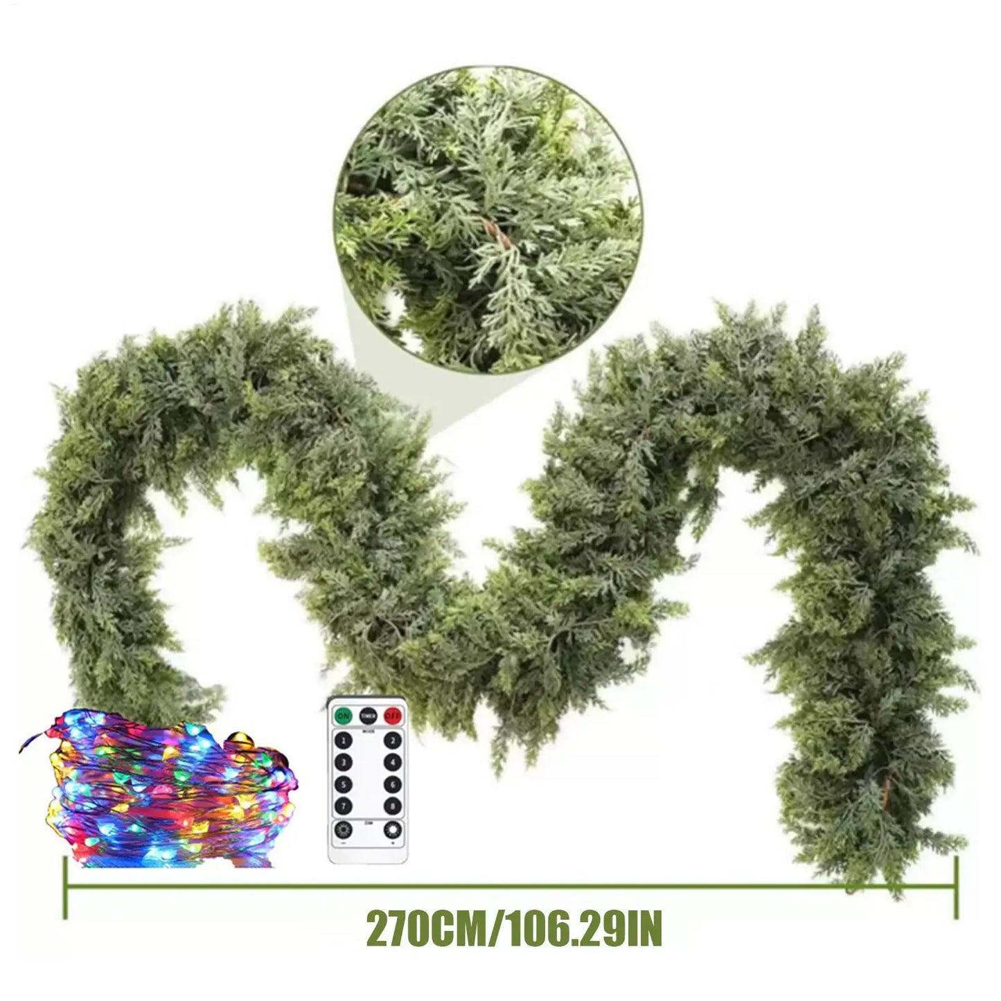 Pre-Lit Cedar Christmas Garland 8.8Ft | Remote Control Lights Christmas Garland Peaceful Pleasures Health and Wellness