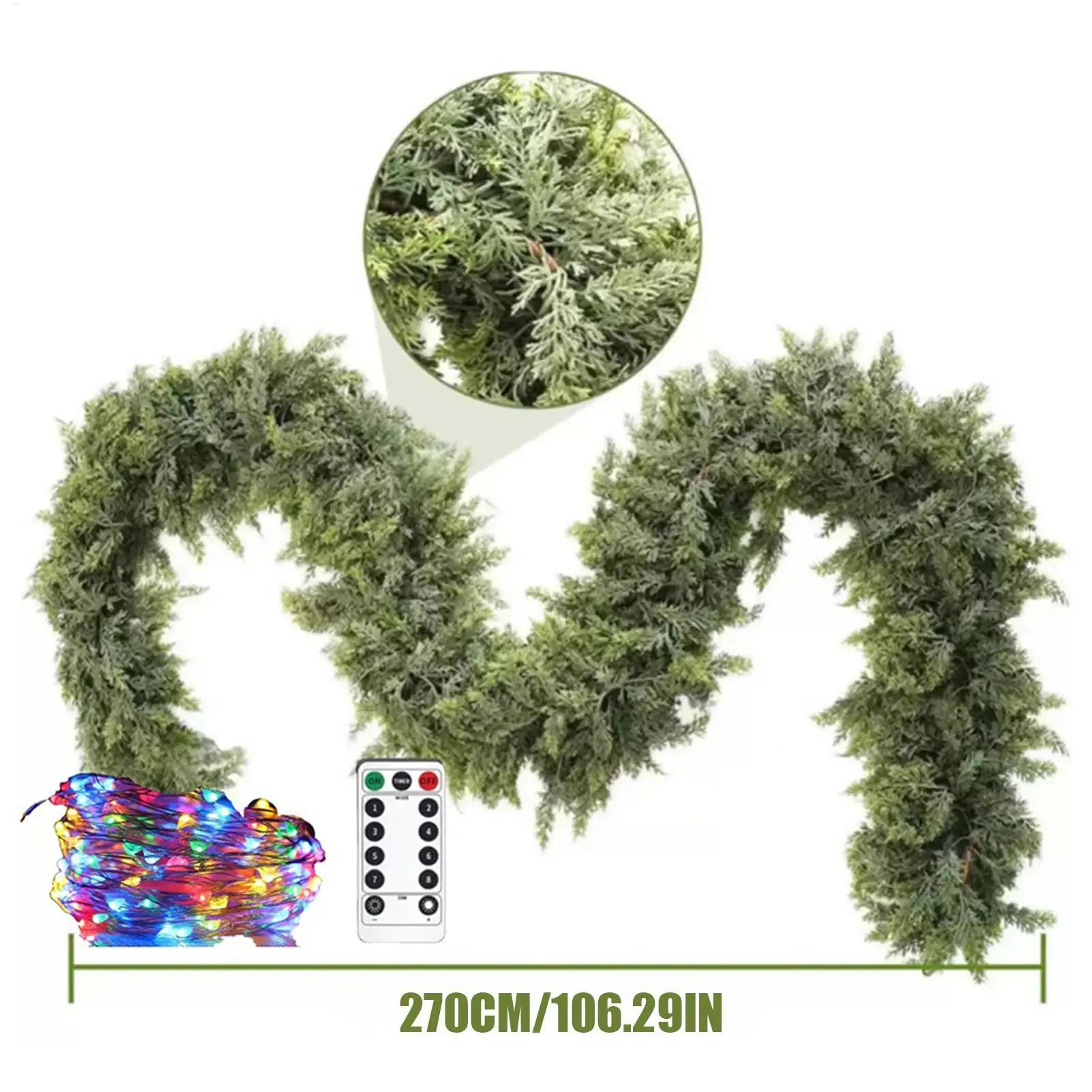 Pre-Lit Cedar Christmas Garland 8.8Ft | Remote Control Lights Christmas Garland Peaceful Pleasures Health and Wellness