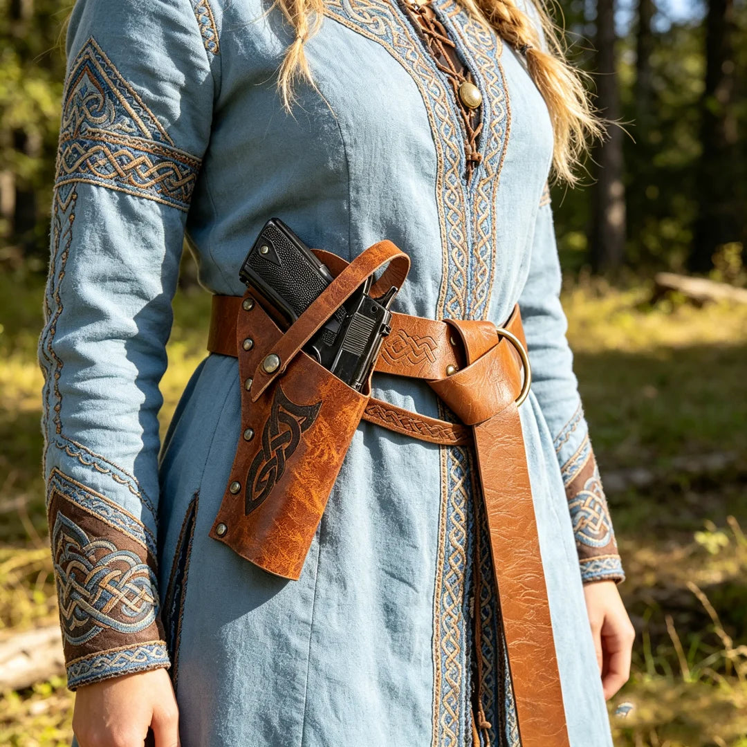 Vintage PU Leather Cosplay Holster Western Denim Belt Waist Cover