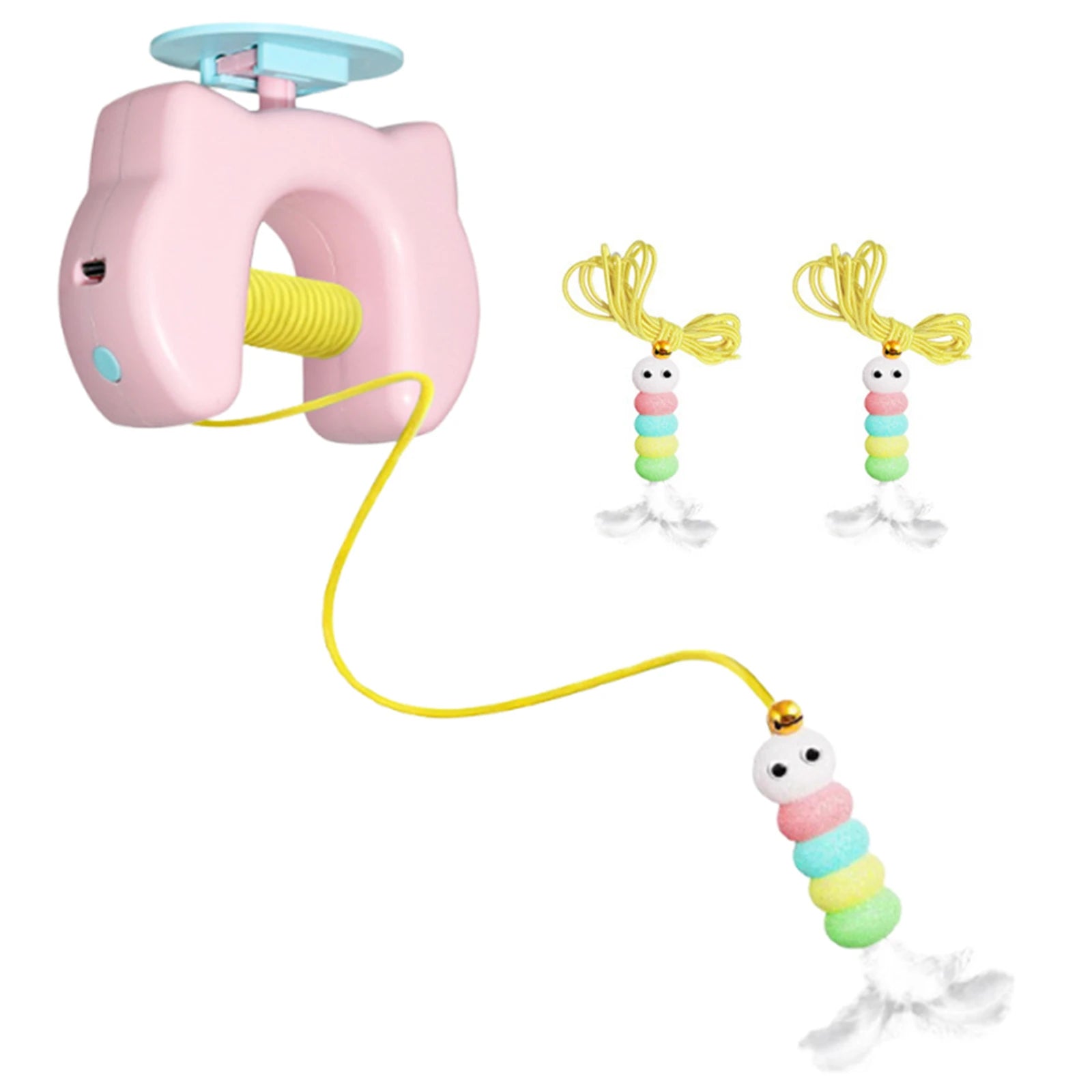 Interactive Cat Hanging Toys Swing Feather Self-Play Pet Chase Toy Auto-Rebound Cat-Teasing Tool for Relieve Boredom Burn Energy Peaceful Pleasures Health and Wellness Pink with 2 Head