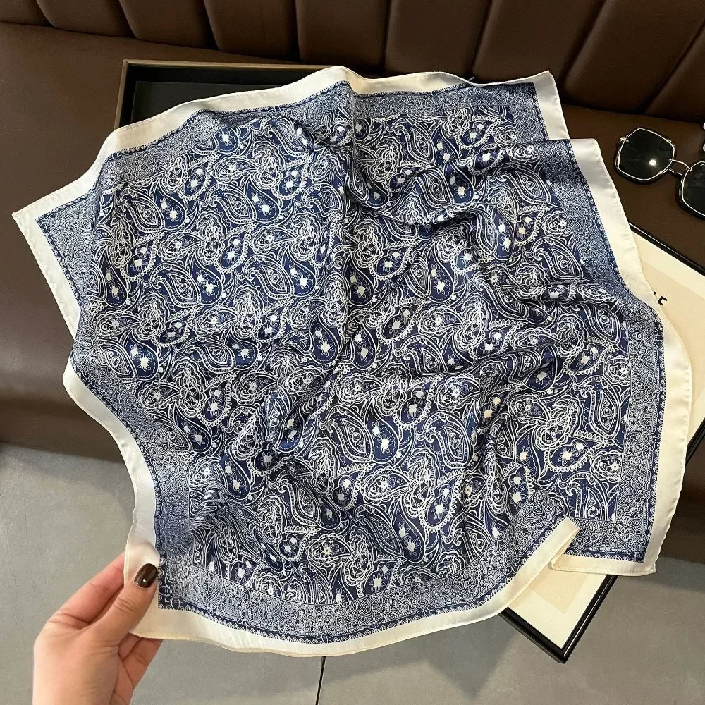 Women's Printed Square Scarf 70x70cm – Silk-Feel Shawl & Wrap
