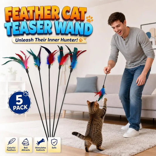 Cat Feather Wand Toy – Interactive Teaser for Indoor Cats (5-Pack) Cat Feather Wand Toy Peaceful Pleasures Health and Wellness