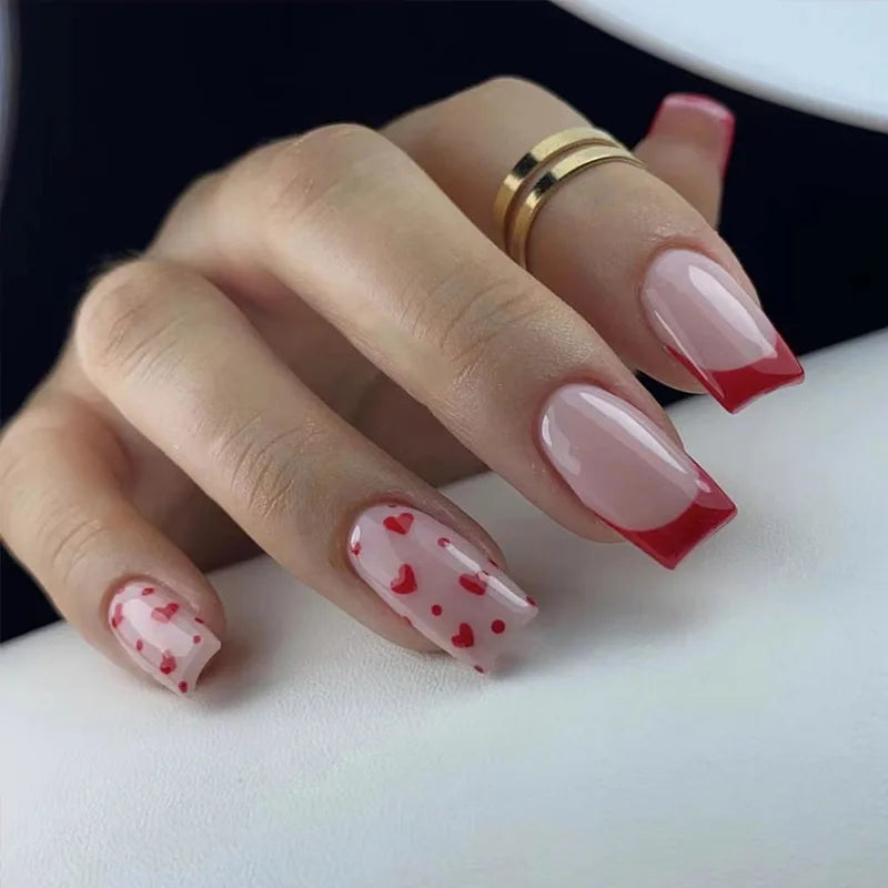 Valentine's Day Press On Nails | Short Oval Pink & Red 24pc