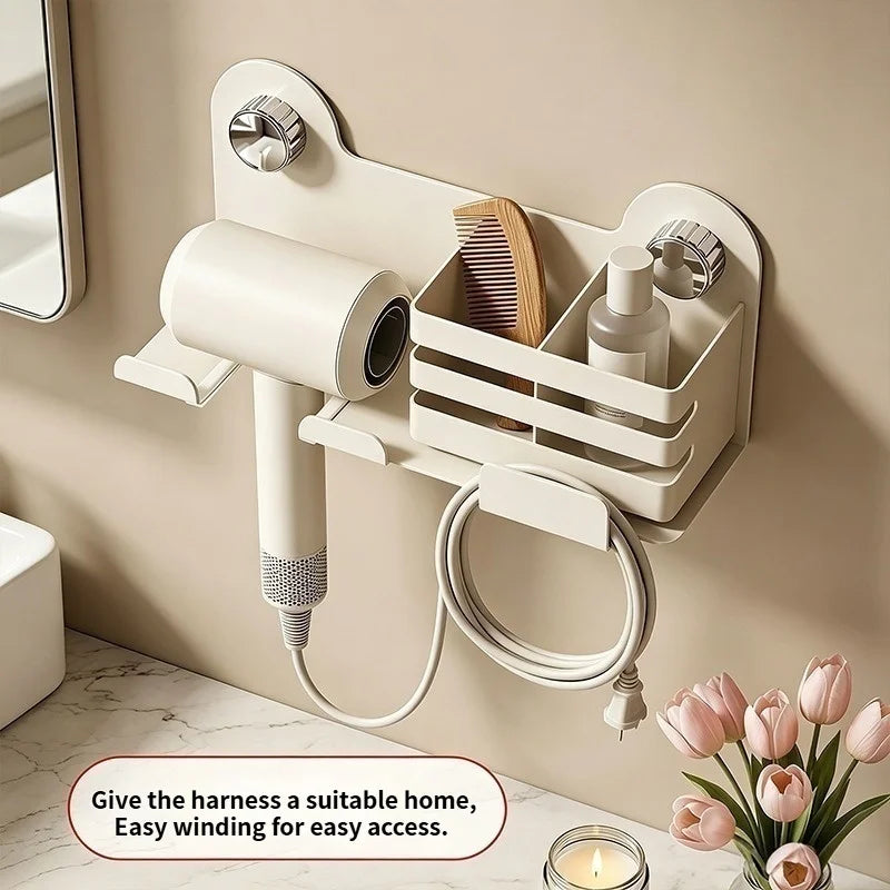Punch-Free Wall Mount Hair Dryer Holder | Suction Cup Rack