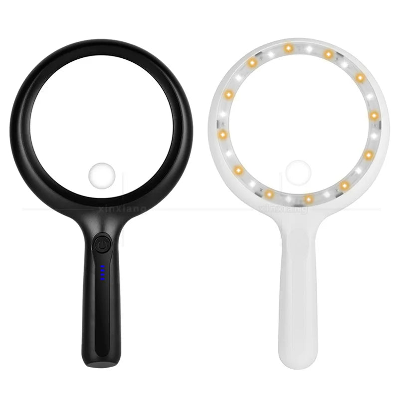 28X 56X 138Mm Magnifying Glass, 24Led Tri Color Light, Handheld Reading Book and Newspaper Peaceful Pleasures Health and Wellness black