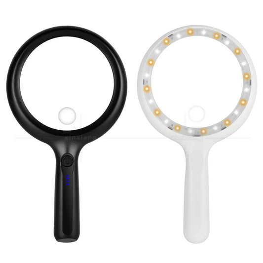 28X 56X 138Mm Magnifying Glass, 24Led Tri Color Light, Handheld Reading Book and Newspaper Peaceful Pleasures Health and Wellness black