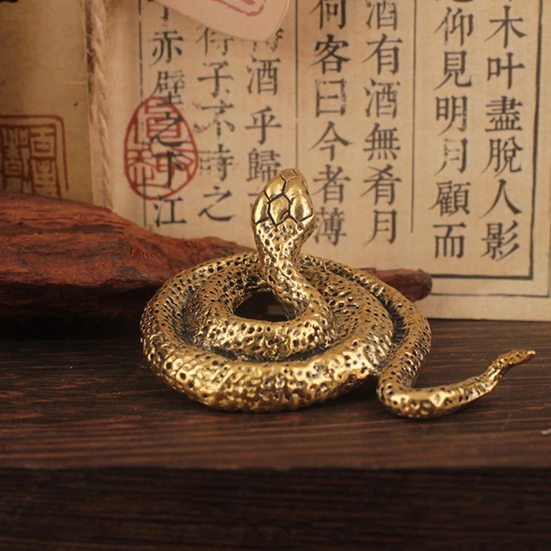Copper Mini Snake Figurine | Antique Bronze Desktop Statue