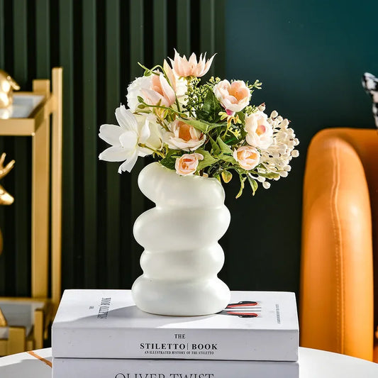 Plastic Vase Spiral Nordic Minimalist Imitation Glazed Porcelain Creative Flower Arrangement Decoration Dry Wet Flower Vase New Peaceful Pleasures Health and Wellness
