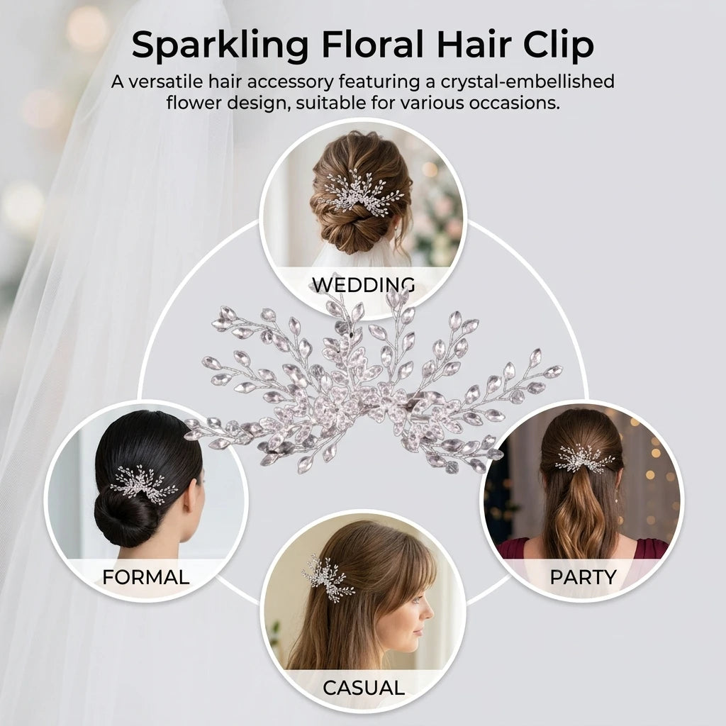 Alloy Rhinestone Flower Hair Clip for Wedding Bridal Headwear Accessories Peaceful Pleasures Health and Wellness