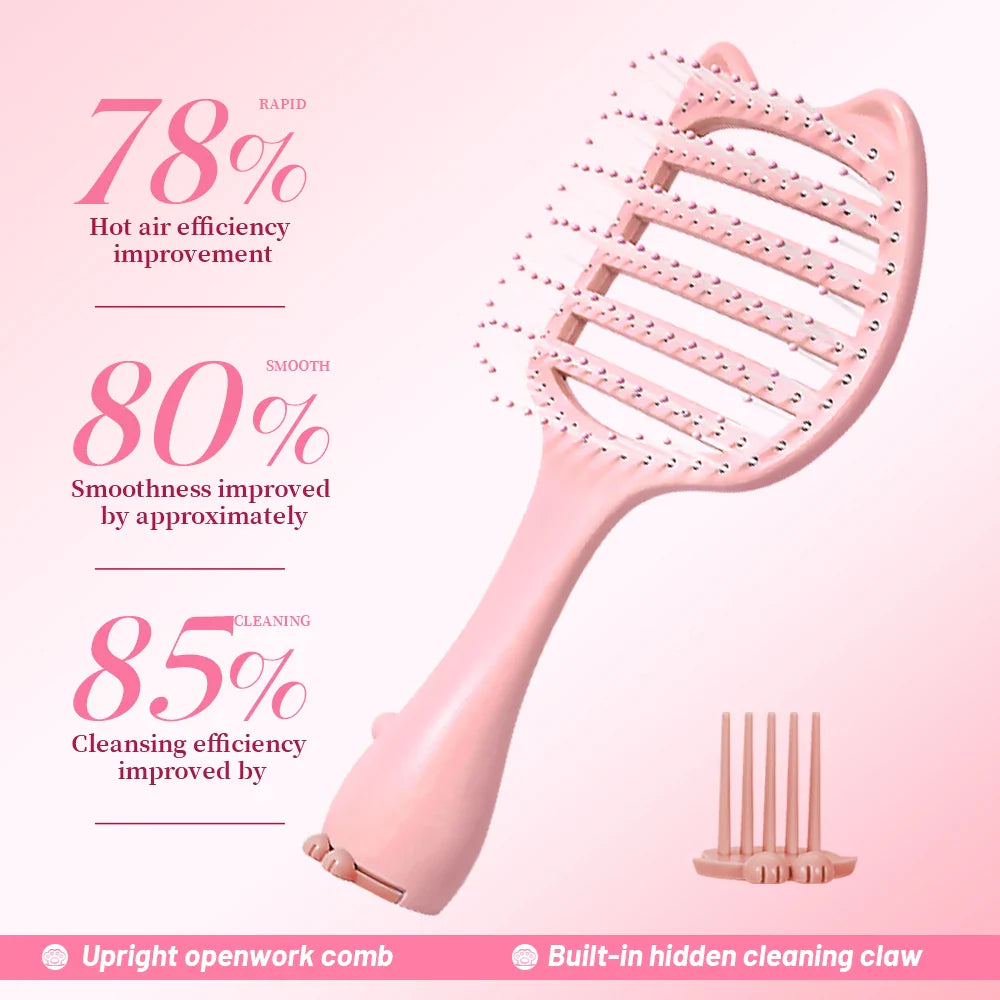 Cat-Ear Hollow Hair Brush – Anti-Static Detangling Comb