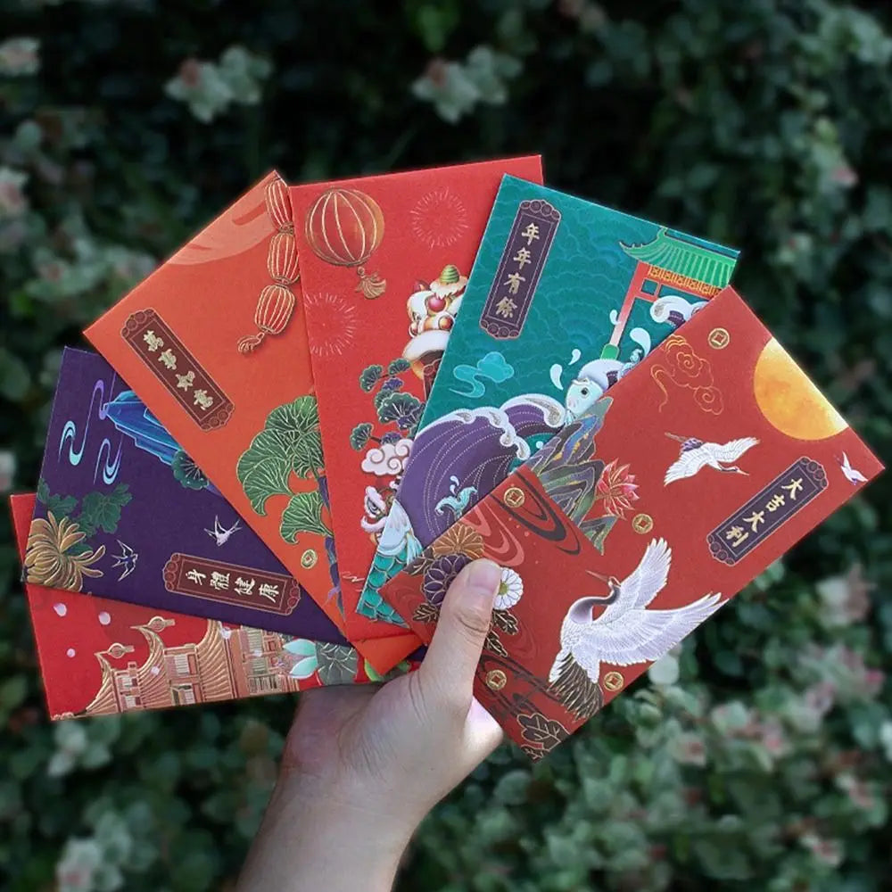 Classic Tradition Spring Festival Decoration Hot-Stamping Blessing Crane Red Pocket Chinese New Year Red Envelope Bless Pocket Peaceful Pleasures Health and Wellness