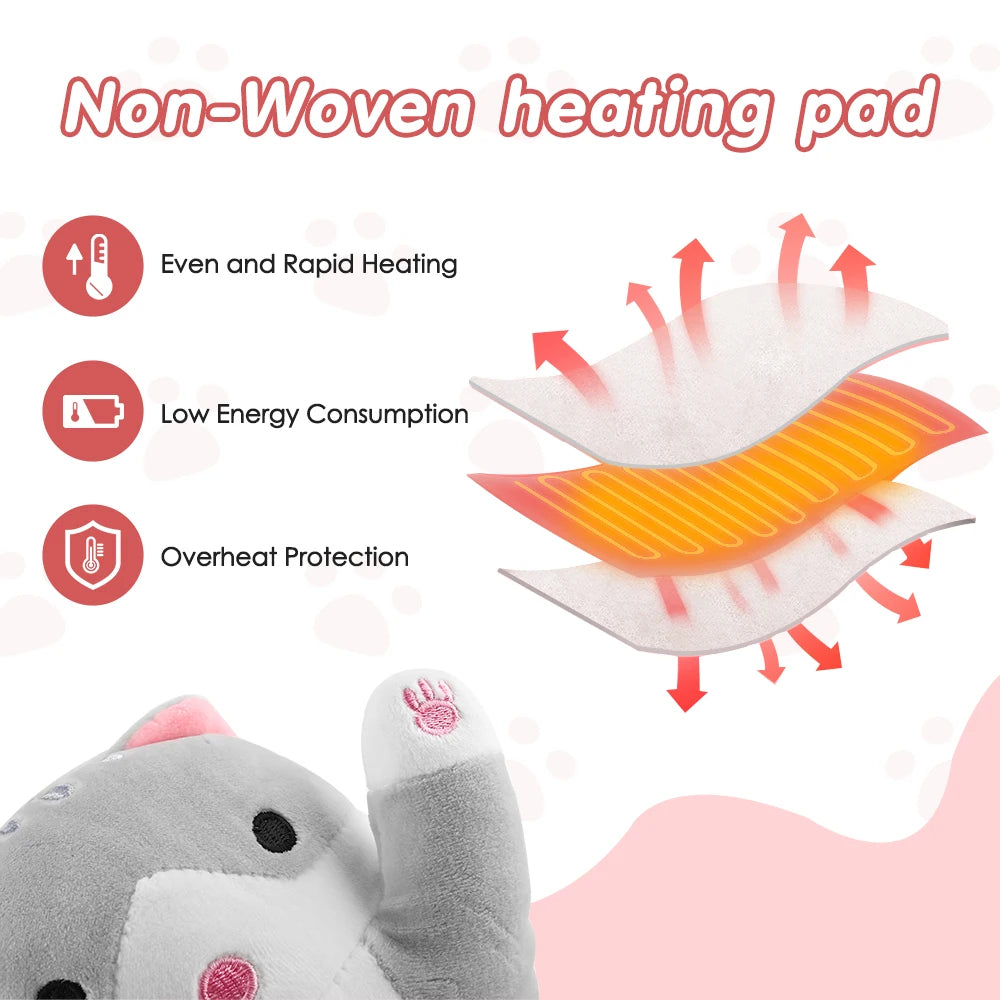 ‌USB Powered Electric Heating Pillow 5 Temperature Settings & Timer Control Smart Long Cat Shape Warm Cushion Office/Home Use Peaceful Pleasures Health and Wellness
