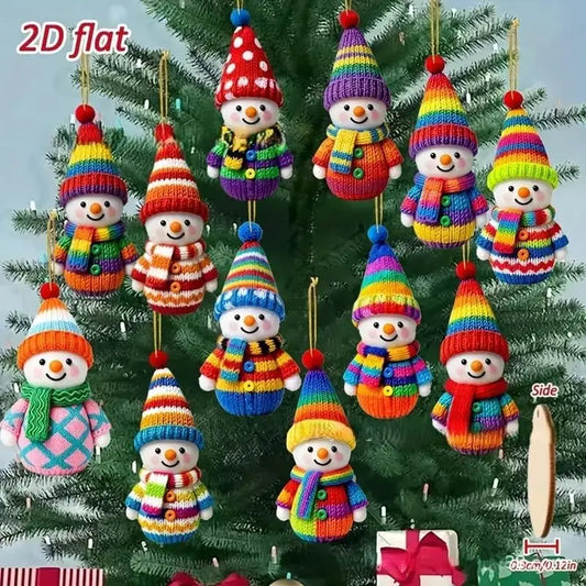 32-Piece Wooden Snowman Christmas Ornaments | Colorful Pom-Pom Christmas Ornament Set Oasis Select
