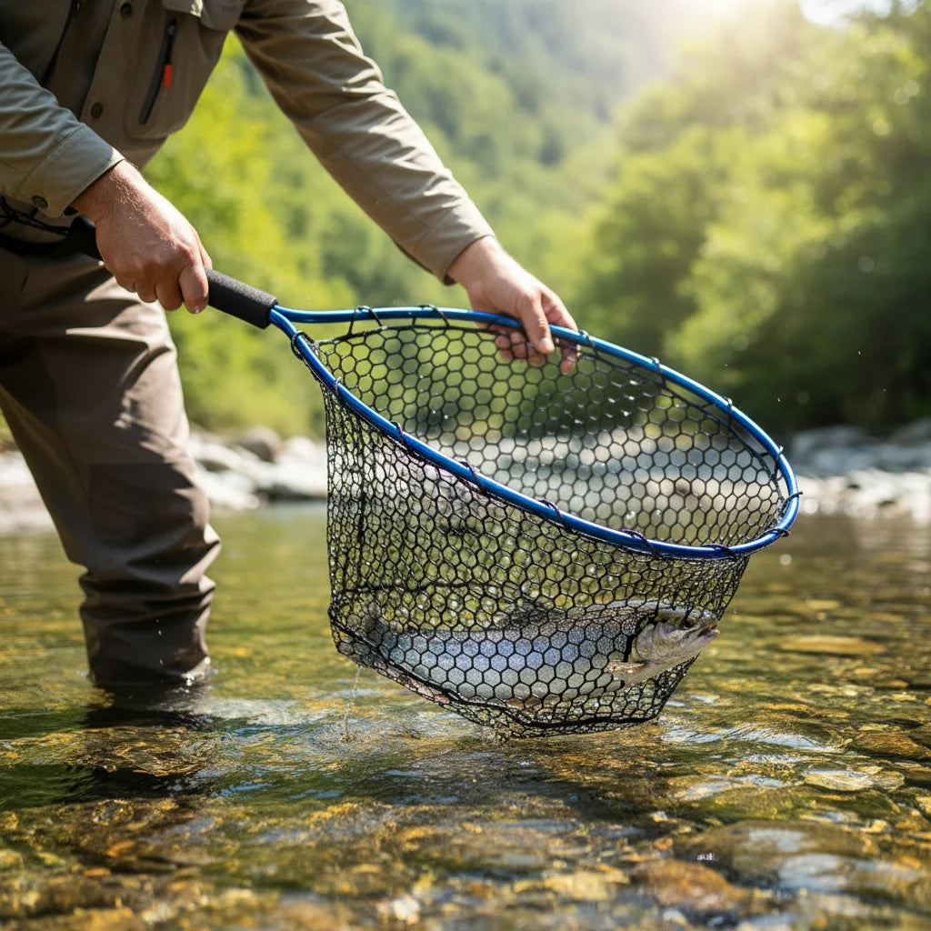 Aluminum Alloy Fishing Net With Silicone Mesh For Shrimp Raft Fishing Portable Foldable Design 37x31cm Peaceful Pleasures Health and Wellness