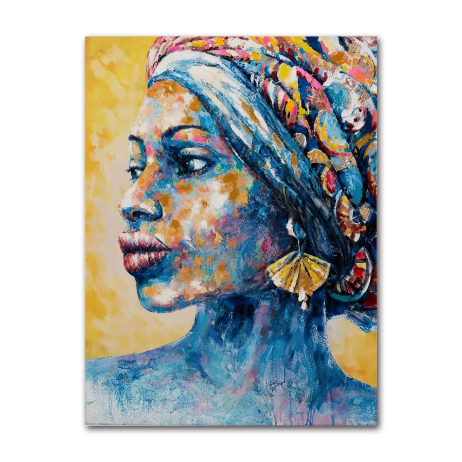 Oil Wall Art Painting for Living Room Africa Women Printed Posters Abstract Girl Portrait Canvas Painting Colorful Peaceful Pleasures Health and Wellness 1252-07 40x60cm Unframed