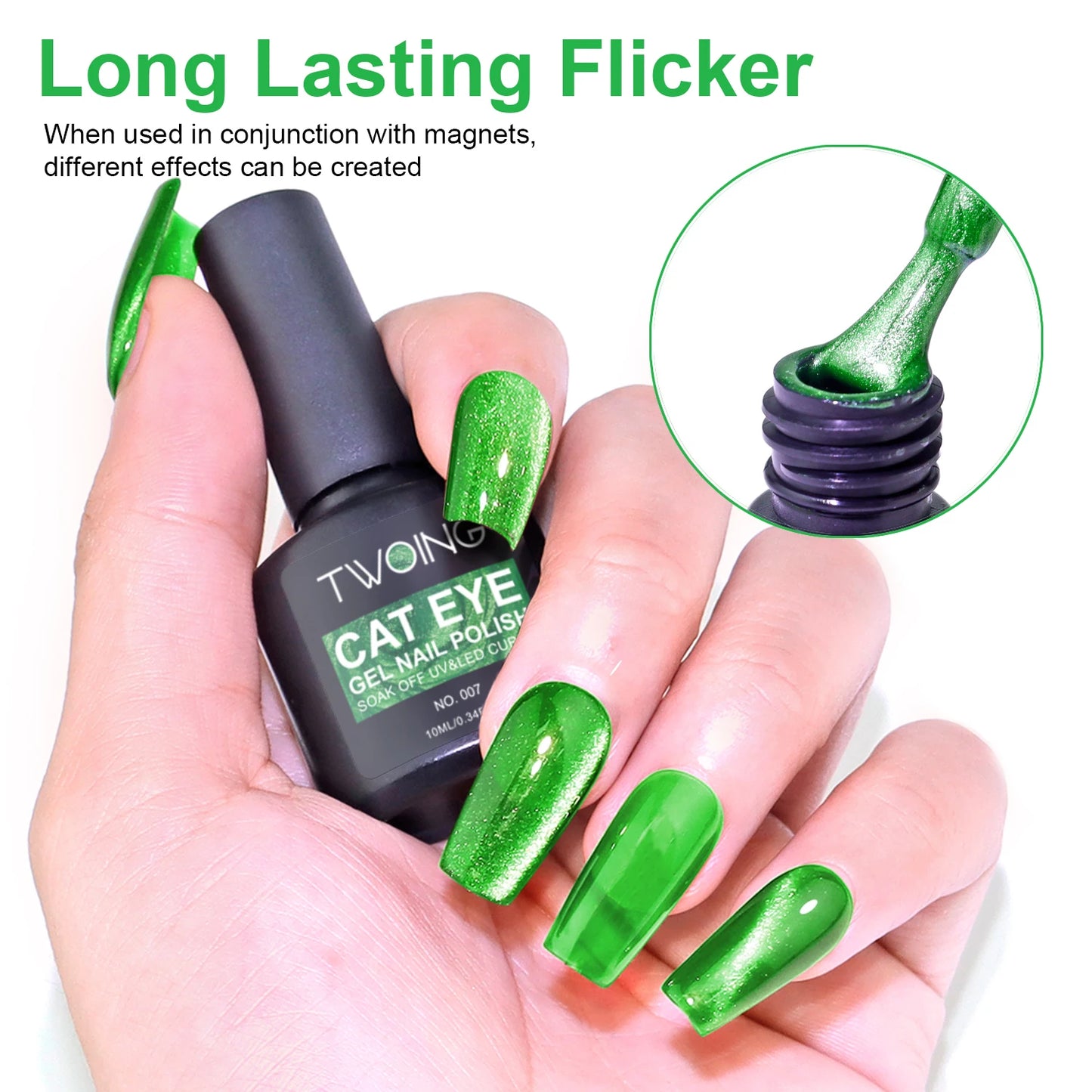 Green Cat Eye Gel Polish – Glossy Magnetic Gel Nail Polish with Holographic 9D Cat Eye Effect, Long-Lasting Soak Off UV LED Gel Peaceful Pleasures Health and Wellness