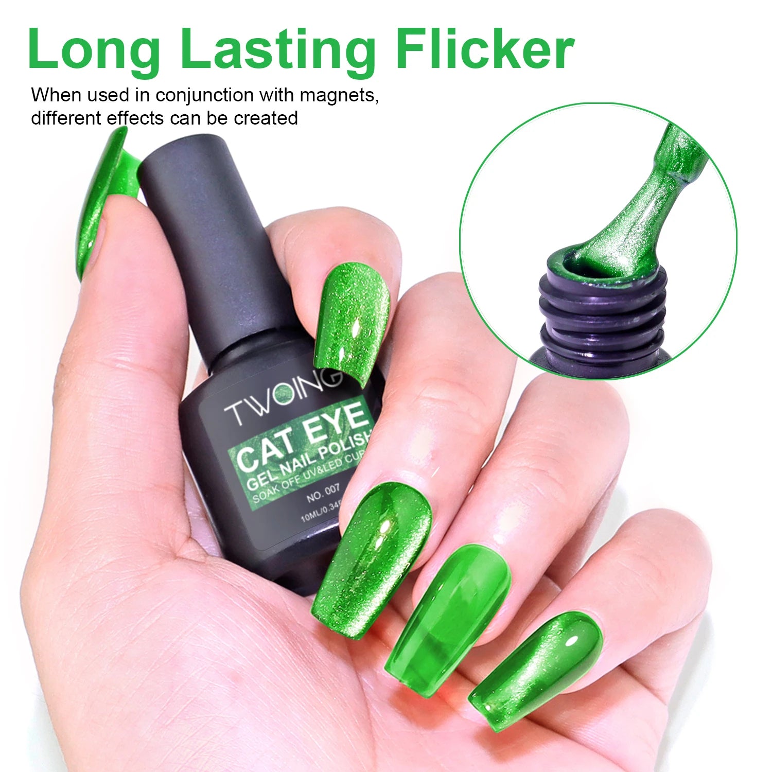 Green Cat Eye Gel Polish – Glossy Magnetic Gel Nail Polish with Holographic 9D Cat Eye Effect, Long-Lasting Soak Off UV LED Gel Peaceful Pleasures Health and Wellness
