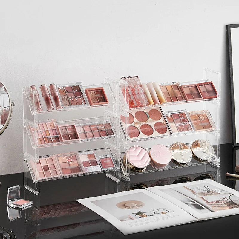 3-layer Acrylic Cosmetics Display Rack Multi-purpose Eyeshadow Tray Blush Storage Shelf Creative Desktop Toys Sundries Organizer Peaceful Pleasures Health and Wellness