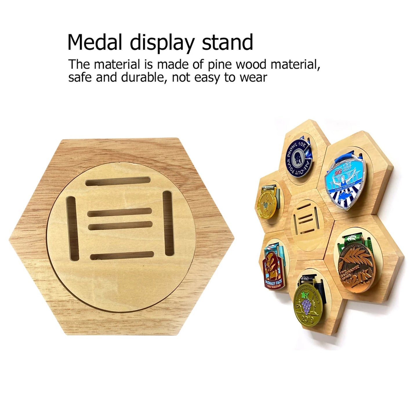 Hexagonal Wooden Medal Display Stand | Honeycomb Wall Rack