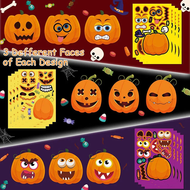 Funny Make Pumpkin Stickers Kids Toddlers 14 Different Designs Face