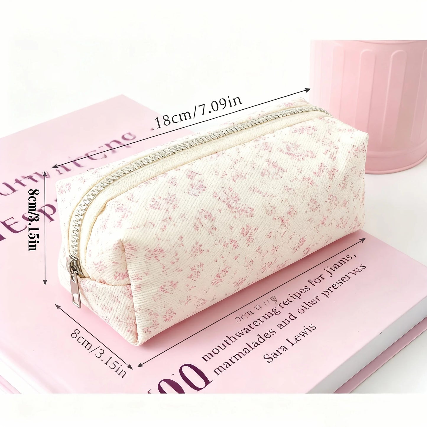 Large Floral Pencil Case | Macaron Linen-Look Stationery Bag