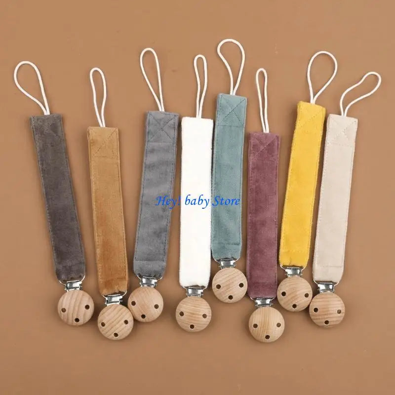 Baby Pacifier Chain Clip – Adjustable Cotton & Wood Holder