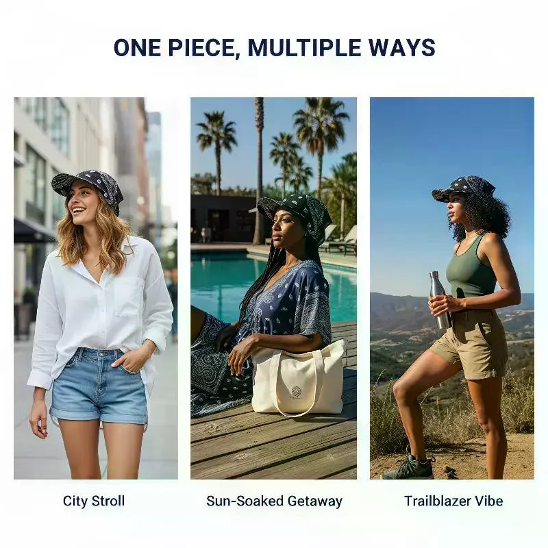 Women's Wide Brim Paisley Bandana Sun Hat | UV Brim Cap
