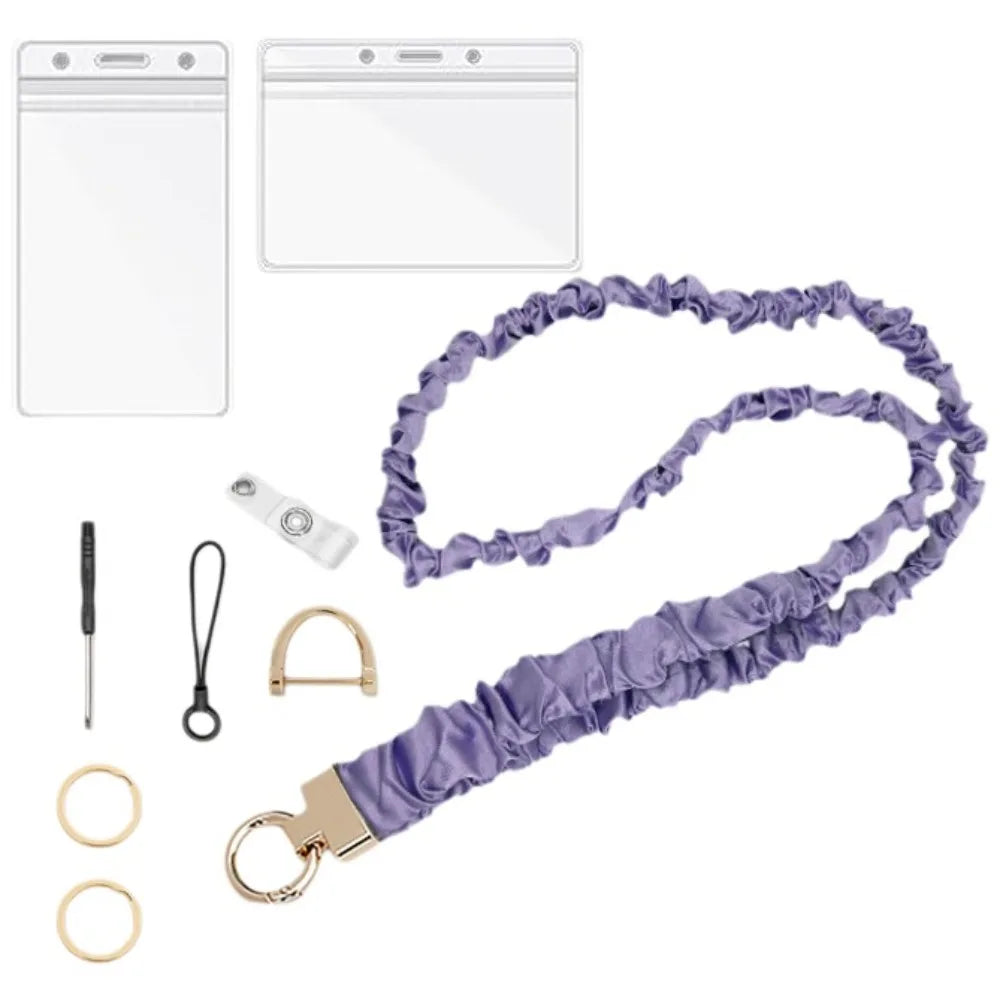 Safety Breakaway Buckle ID Badge Lanyard Stretchy Scrunchie Style Adjustable Elastic Material Retractable Lanyard Set Peaceful Pleasures Health and Wellness Purple Set 1