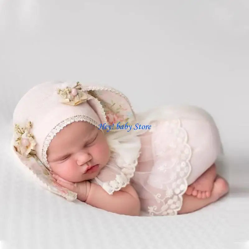 Newborn Photo Outfit | Lace Tulle Dress & Animal Ear Hat Set
