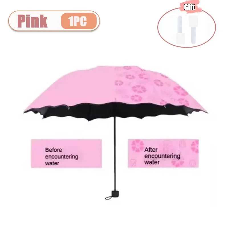 UV Protection Folding Parasol – Sun & Rain Dual Use Umbrella Folding Parasol Umbrella Peaceful Pleasures Health and Wellness metal-fiber composite 8K Pink-1PC