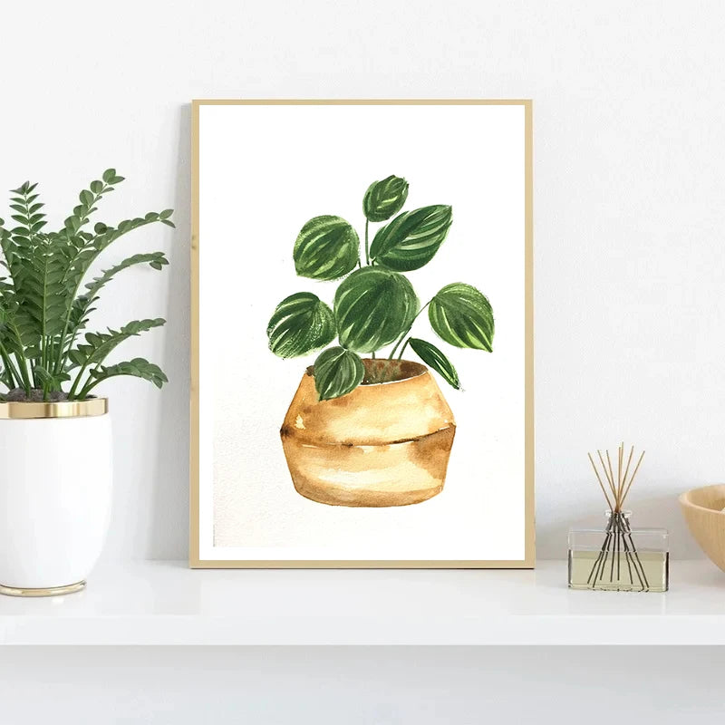 Plant Potted Watercolor Poster Family Garden Houseplant Botanical Canvas Printing Wall Art Picture for Living Room Home Decor Peaceful Pleasures Health and Wellness