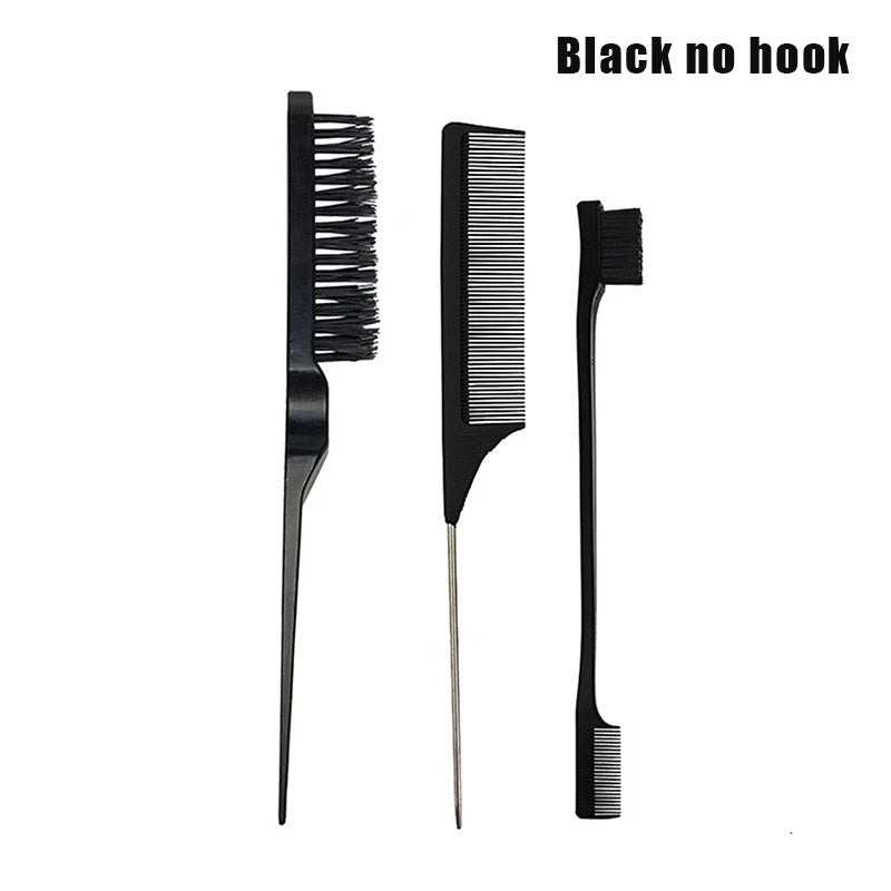 3-Piece Hair Styling Comb & Brush Set – Edge & Rat Tail Comb Hair Comb Brush Set Peaceful Pleasures Health and Wellness no hook Black