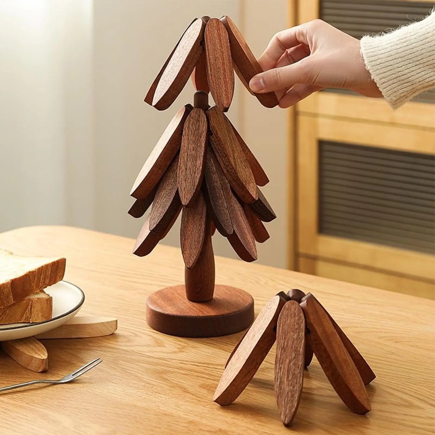 Natural Tree Trivet Set Foldable Aesthetic Placemat Foldable Christmas Tree Coasters For Hot Dishes Bowls Cups Drinks Teapots Peaceful Pleasures Health and Wellness